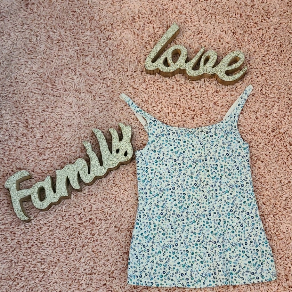 Multi-colored navy blue/teal flowered tank top or.